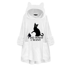 Load image into Gallery viewer, Hooded Pullover Cat Print Long Sleeved Reversible Velvet Sweater