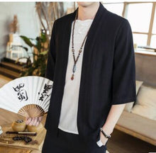 Load image into Gallery viewer, Summer men's Chinese style cotton and linen solid color Hanfu seven-point sleeve cardigan shirt men's fashion trend shirt