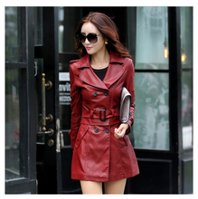 Load image into Gallery viewer, Slim-fit PU leather trench coatrench