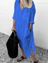 Load image into Gallery viewer, Elegant Solid Color Slit Dress Long Shirt Dress