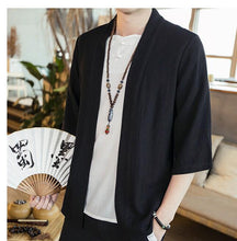 Load image into Gallery viewer, Summer men's Chinese style cotton and linen solid color Hanfu seven-point sleeve cardigan shirt men's fashion trend shirt