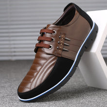 Load image into Gallery viewer, Men's Leather Shoes Korean Casual Leather Shoes First Layer Cowhide Three-color Lace Round Head Hollow Dress Youth Shoes