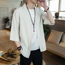 Load image into Gallery viewer, Summer men's Chinese style cotton and linen solid color Hanfu seven-point sleeve cardigan shirt men's fashion trend shirt