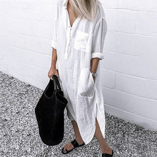 Load image into Gallery viewer, Elegant Solid Color Slit Dress Long Shirt Dress