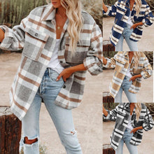 Load image into Gallery viewer, Women's Long-sleeved Loose Plaid Shirt Woolen Jacket