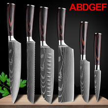 Load image into Gallery viewer, Japanese Kitchen Knives Set Laser Damascus Pattern Chef Knife Sharp Santoku Cleaver Slicing Utility Knives Tools