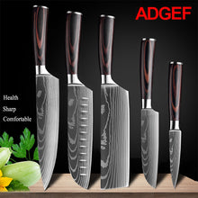 Load image into Gallery viewer, Japanese Kitchen Knives Set Laser Damascus Pattern Chef Knife Sharp Santoku Cleaver Slicing Utility Knives Tools