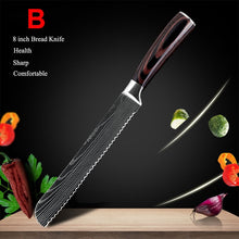 Load image into Gallery viewer, Japanese Kitchen Knives Set Laser Damascus Pattern Chef Knife Sharp Santoku Cleaver Slicing Utility Knives Tools
