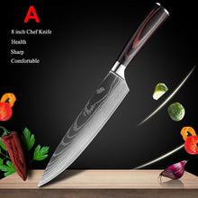 Load image into Gallery viewer, Japanese Kitchen Knives Set Laser Damascus Pattern Chef Knife Sharp Santoku Cleaver Slicing Utility Knives Tools