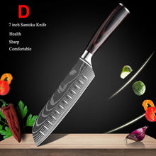 Load image into Gallery viewer, Japanese Kitchen Knives Set Laser Damascus Pattern Chef Knife Sharp Santoku Cleaver Slicing Utility Knives Tools