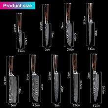 Load image into Gallery viewer, Japanese Kitchen Knives Set Laser Damascus Pattern Chef Knife Sharp Santoku Cleaver Slicing Utility Knives Tools