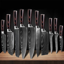 Load image into Gallery viewer, Japanese Kitchen Knives Set Laser Damascus Pattern Chef Knife Sharp Santoku Cleaver Slicing Utility Knives Tools