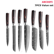 Load image into Gallery viewer, Japanese Kitchen Knives Set Laser Damascus Pattern Chef Knife Sharp Santoku Cleaver Slicing Utility Knives Tools