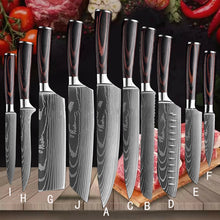 Load image into Gallery viewer, Japanese Kitchen Knives Set Laser Damascus Pattern Chef Knife Sharp Santoku Cleaver Slicing Utility Knives Tools