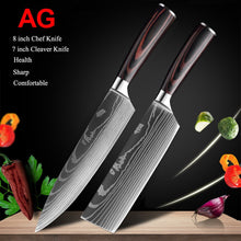 Load image into Gallery viewer, Japanese Kitchen Knives Set Laser Damascus Pattern Chef Knife Sharp Santoku Cleaver Slicing Utility Knives Tools