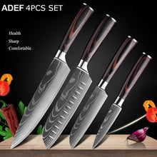 Load image into Gallery viewer, Japanese Kitchen Knives Set Laser Damascus Pattern Chef Knife Sharp Santoku Cleaver Slicing Utility Knives Tools