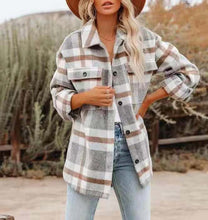 Load image into Gallery viewer, Women's Long-sleeved Loose Plaid Shirt Woolen Jacket