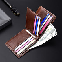 Load image into Gallery viewer, Anti-magnetic Theft Brush Retro Oil Leather Wallet Smooth Touch RFID Business Men Standard Wallet With Photo Window
