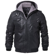 Load image into Gallery viewer, Winter Fashion Motorcycle Leather Jacket Men Slim Fit Oblique Zipper PU Jackets Autumn Mens Leather Biker Coats Warm Streetwear
