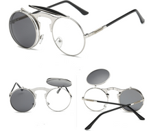 Load image into Gallery viewer, New Vintage Round Steampunk Sunglasses Flip-Up UV Protection Metal Frame Men  Summer Cycling Sun Glasses
