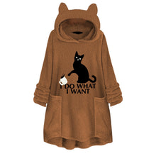 Load image into Gallery viewer, Hooded Pullover Cat Print Long Sleeved Reversible Velvet Sweater
