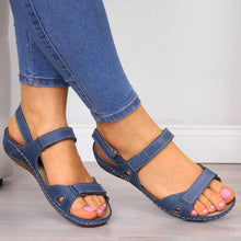 Load image into Gallery viewer, Fish Mouth Flat Wedge Heel Velcro Casual Sandals
