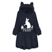 Load image into Gallery viewer, Hooded Pullover Cat Print Long Sleeved Reversible Velvet Sweater

