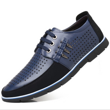 Load image into Gallery viewer, Men&#39;s Leather Shoes Korean Casual Leather Shoes First Layer Cowhide Three-color Lace Round Head Hollow Dress Youth Shoes
