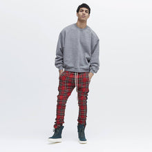 Load image into Gallery viewer, Men&#39;s and women&#39;s autumn and winter new plaid bar stitching zipper pants Biebi same paragraph casual pants
