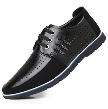 Load image into Gallery viewer, Men&#39;s Leather Shoes Korean Casual Leather Shoes First Layer Cowhide Three-color Lace Round Head Hollow Dress Youth Shoes
