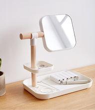 Load image into Gallery viewer, Desktop Cosmetics Storage Box Makeup Brush Lipstick Mask Skin Care Products With Mirror Dressing Table Finishing Rack

