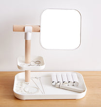 Load image into Gallery viewer, Desktop Cosmetics Storage Box Makeup Brush Lipstick Mask Skin Care Products With Mirror Dressing Table Finishing Rack
