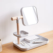 Load image into Gallery viewer, Desktop Cosmetics Storage Box Makeup Brush Lipstick Mask Skin Care Products With Mirror Dressing Table Finishing Rack
