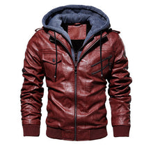 Load image into Gallery viewer, Winter Fashion Motorcycle Leather Jacket Men Slim Fit Oblique Zipper PU Jackets Autumn Mens Leather Biker Coats Warm Streetwear
