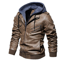 Load image into Gallery viewer, Winter Fashion Motorcycle Leather Jacket Men Slim Fit Oblique Zipper PU Jackets Autumn Mens Leather Biker Coats Warm Streetwear
