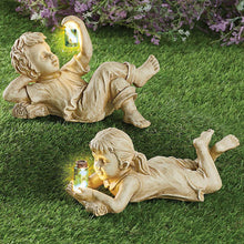 Load image into Gallery viewer, Home Decor Resin Craft With Firefly Jar Garden Statue Children Desktop Accessories Boy Girl Cute Gift Outdoor Solar Lighted Art
