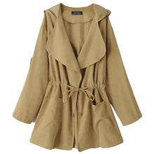 Load image into Gallery viewer, Solid color hooded trench coat
