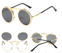 Load image into Gallery viewer, New Vintage Round Steampunk Sunglasses Flip-Up UV Protection Metal Frame Men  Summer Cycling Sun Glasses
