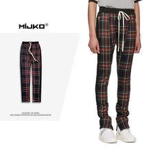 Load image into Gallery viewer, Men&#39;s and women&#39;s autumn and winter new plaid bar stitching zipper pants Biebi same paragraph casual pants
