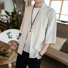 Load image into Gallery viewer, Summer men&#39;s Chinese style cotton and linen solid color Hanfu seven-point sleeve cardigan shirt men&#39;s fashion trend shirt

