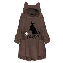 Load image into Gallery viewer, Hooded Pullover Cat Print Long Sleeved Reversible Velvet Sweater
