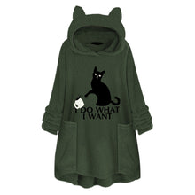 Load image into Gallery viewer, Hooded Pullover Cat Print Long Sleeved Reversible Velvet Sweater
