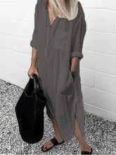 Load image into Gallery viewer, Elegant Solid Color Slit Dress Long Shirt Dress
