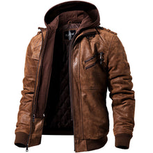 Load image into Gallery viewer, Winter Fashion Motorcycle Leather Jacket Men Slim Fit Oblique Zipper PU Jackets Autumn Mens Leather Biker Coats Warm Streetwear

