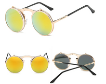 Load image into Gallery viewer, New Vintage Round Steampunk Sunglasses Flip-Up UV Protection Metal Frame Men  Summer Cycling Sun Glasses
