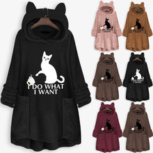 Load image into Gallery viewer, Hooded Pullover Cat Print Long Sleeved Reversible Velvet Sweater
