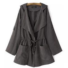 Load image into Gallery viewer, Solid color hooded trench coat
