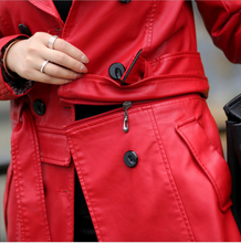 Load image into Gallery viewer, Slim-fit PU leather trench coatrench
