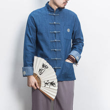 Load image into Gallery viewer, Retro Fashion Chinese Style Hanfu Denim Jacket Cheongsam Top Shirt
