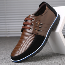 Load image into Gallery viewer, Men&#39;s Leather Shoes Korean Casual Leather Shoes First Layer Cowhide Three-color Lace Round Head Hollow Dress Youth Shoes

